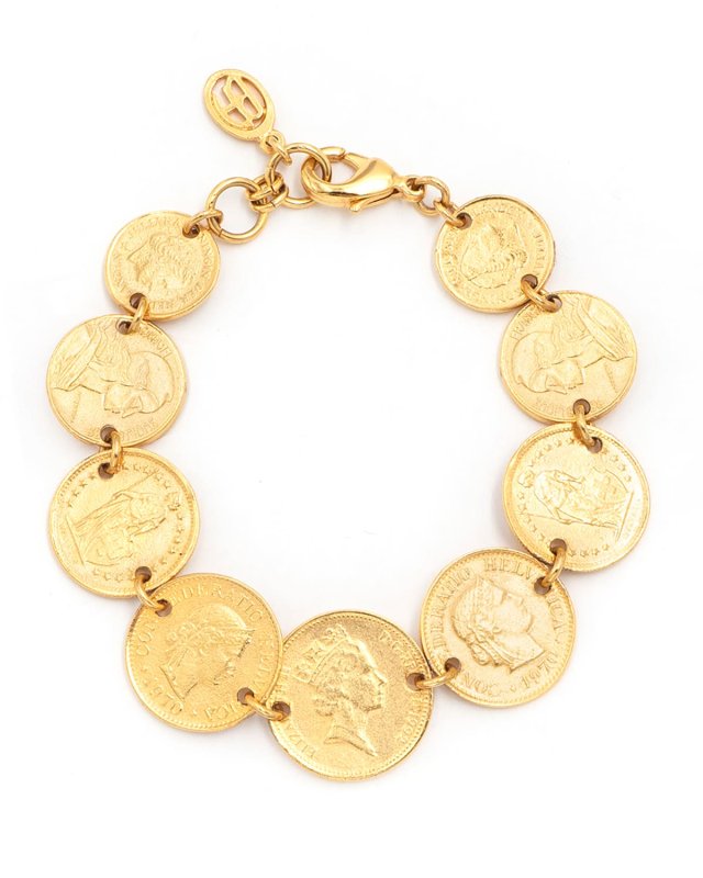 Gold Coin Charm Dual Chain Bracelet